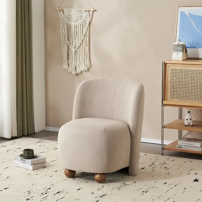 Modern Teddy Fabric Accent Chair with Curved Backrest and Legs