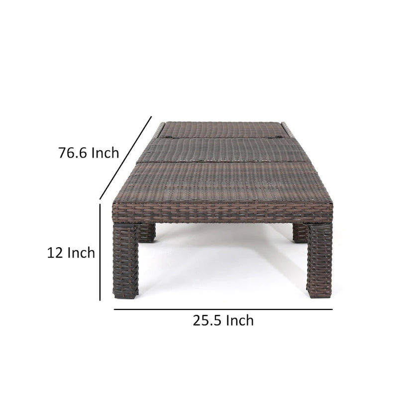 Chaise Lounger, Brown Wicker, Iron, Adjustable Backrest, 77 Inch