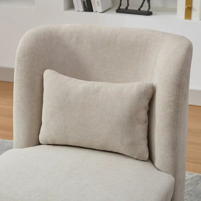 Chaise sans accoudoirs pivotante à 360° en chenille avec base métallique, coussin en mousse haute densité et oreiller inclus
