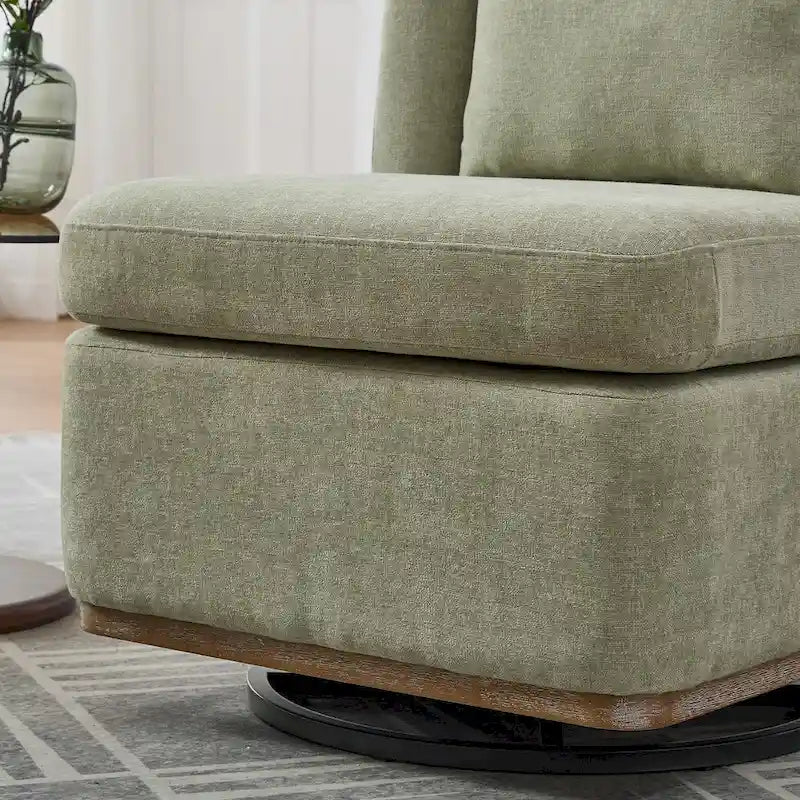 Chaise sans accoudoirs pivotante à 360° en chenille avec base métallique, coussin en mousse haute densité et oreiller inclus