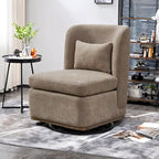 Chaise sans accoudoirs pivotante à 360° en chenille avec base métallique, coussin en mousse haute densité et oreiller inclus