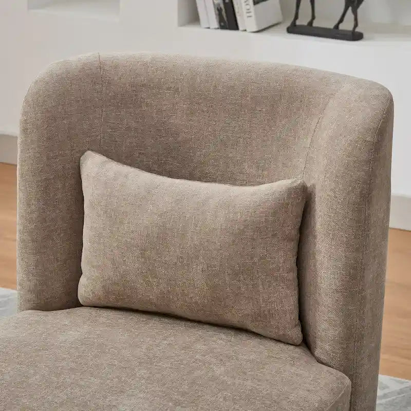Chaise sans accoudoirs pivotante à 360° en chenille avec base métallique, coussin en mousse haute densité et oreiller inclus