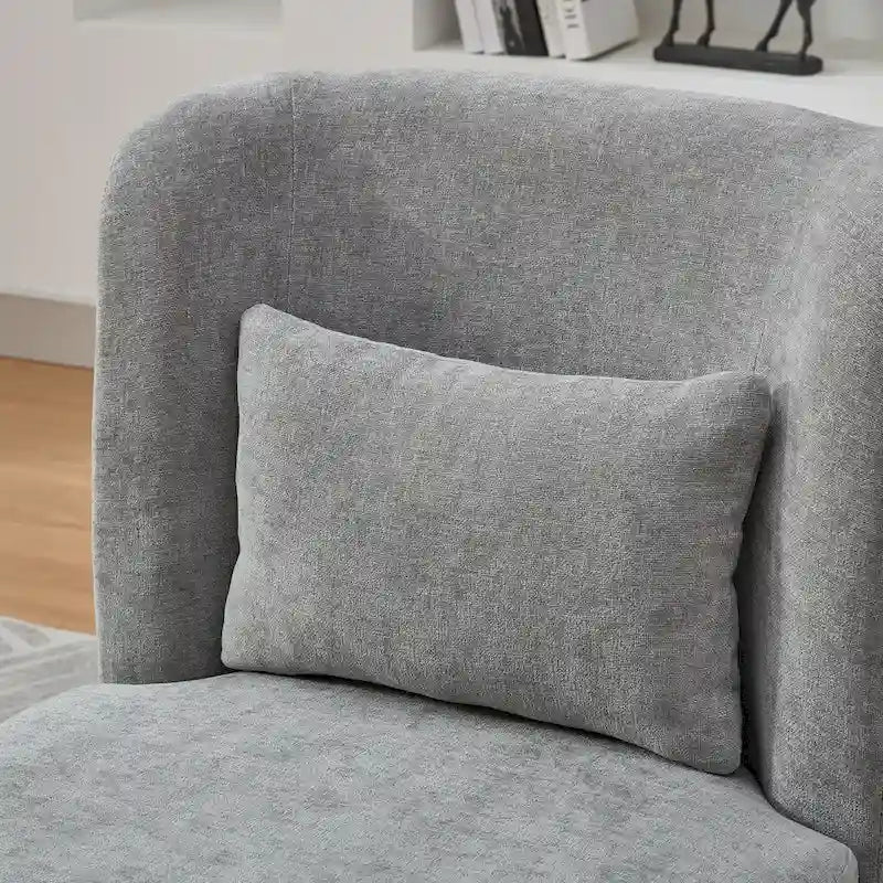 Chaise sans accoudoirs pivotante à 360° en chenille avec base métallique, coussin en mousse haute densité et oreiller inclus