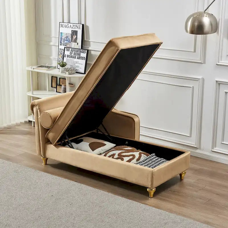 Moderne chaise longue van kaki fluweel van 60.6 met metalen poten en opbergruimte