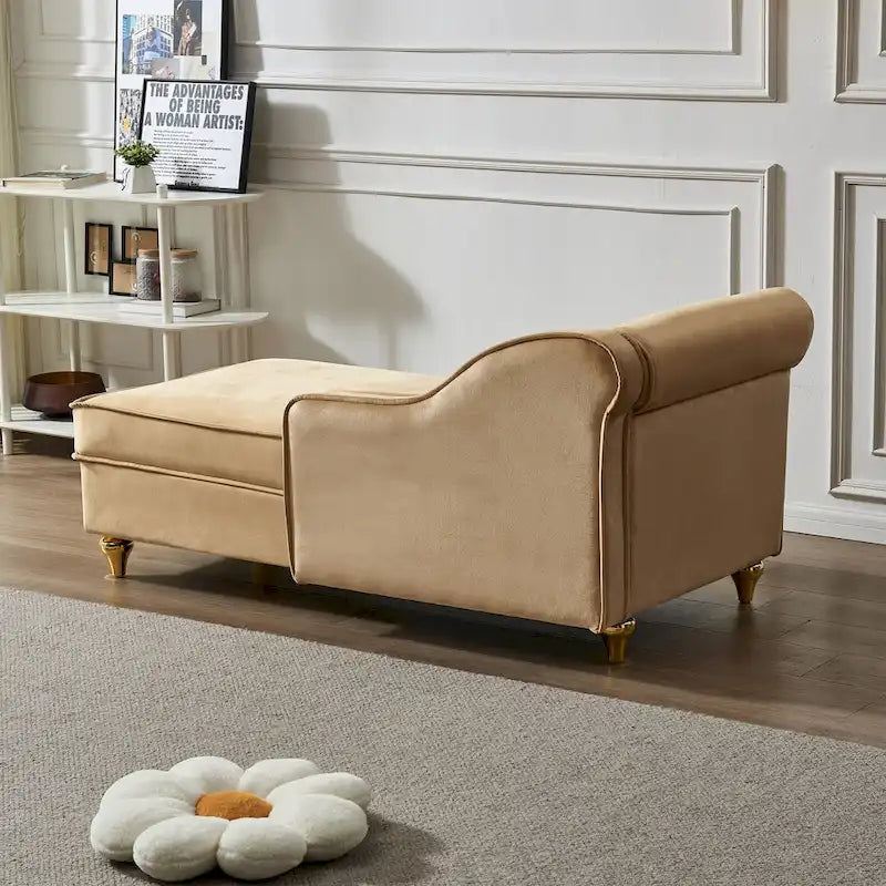 Moderne chaise longue van kaki fluweel van 60.6 met metalen poten en opbergruimte