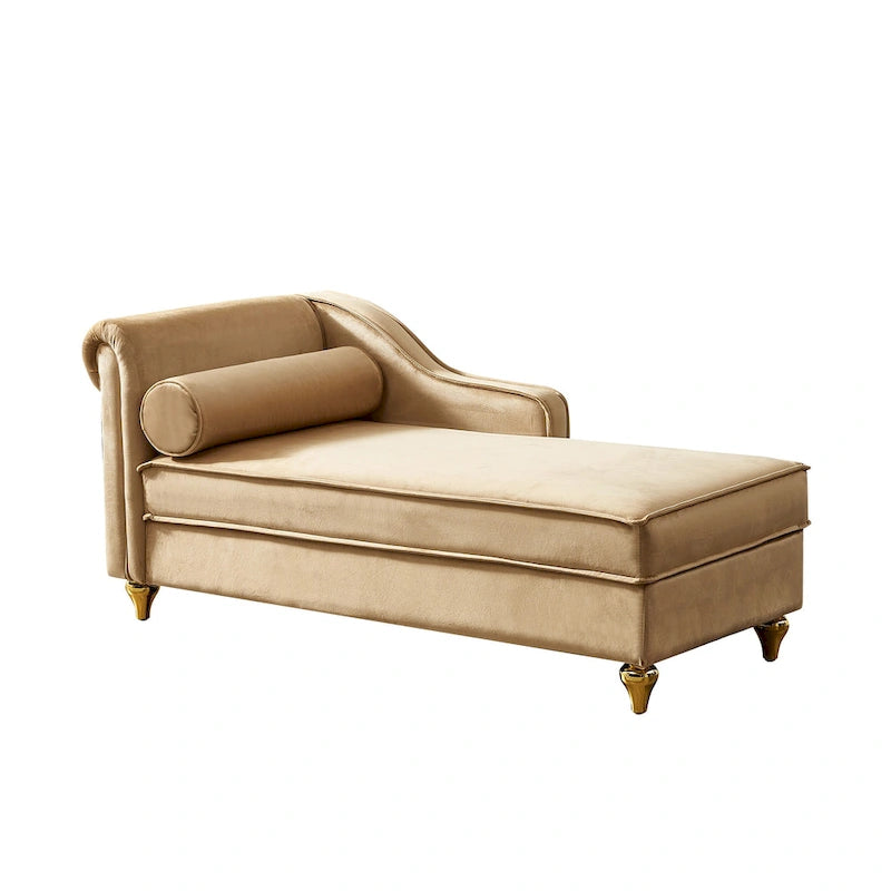 Moderne chaise longue van kaki fluweel van 60.6 met metalen poten en opbergruimte