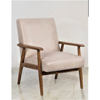 Classic Wood Leather-look Microfiber Padded Seat Chair