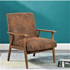 Classic Wood Leather-look Microfiber Padded Seat Chair