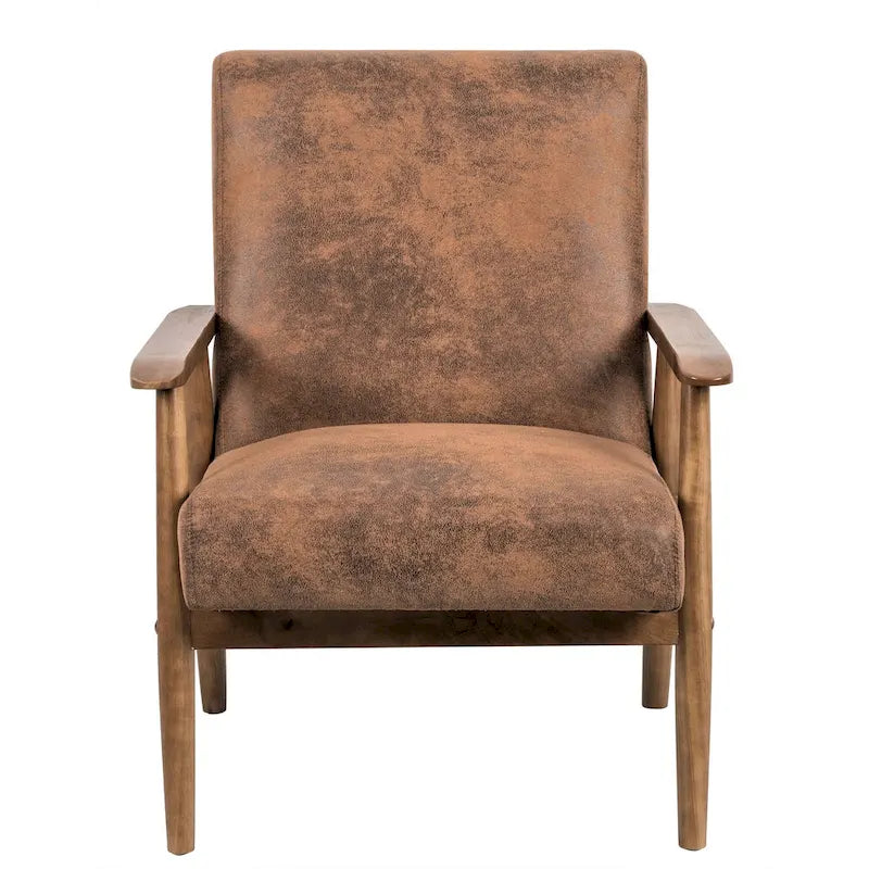 Classic Wood Leather-look Microfiber Padded Seat Chair