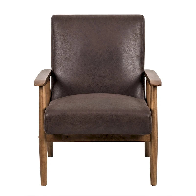 Classic Wood Leather-look Microfiber Padded Seat Chair