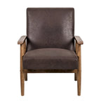 Classic Wood Leather-look Microfiber Padded Seat Chair