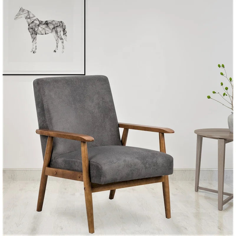 Classic Wood Leather-look Microfiber Padded Seat Chair