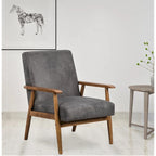 Classic Wood Leather-look Microfiber Padded Seat Chair