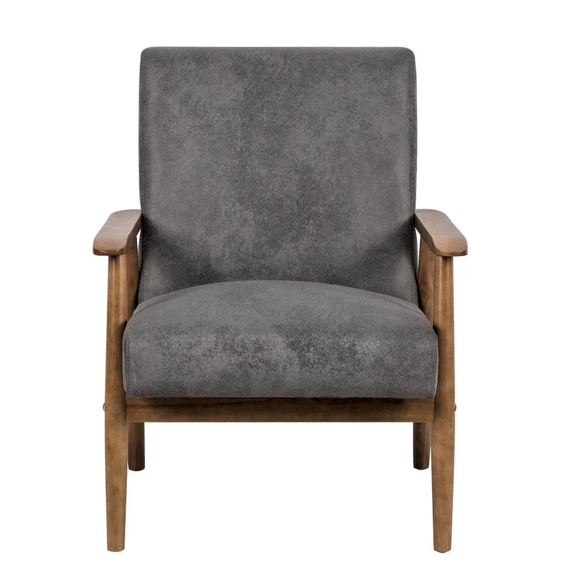 Classic Wood Leather-look Microfiber Padded Seat Chair