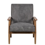 Classic Wood Leather-look Microfiber Padded Seat Chair
