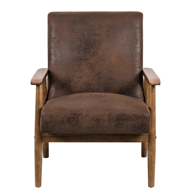 Classic Wood Leather-look Microfiber Padded Seat Chair