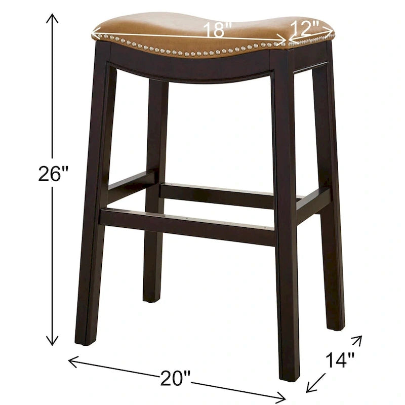 26 Counter Height Espresso Bar Stool with Tan Faux Leather Seat
