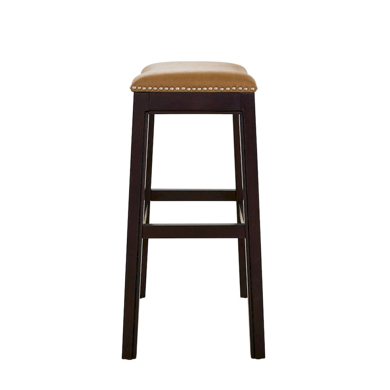 26 Counter Height Espresso Bar Stool with Tan Faux Leather Seat