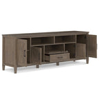 TV-meubel van massief hout, 72 inch breed, in overgangsstijl en rookbruin, voor tv's tot 80 inch
