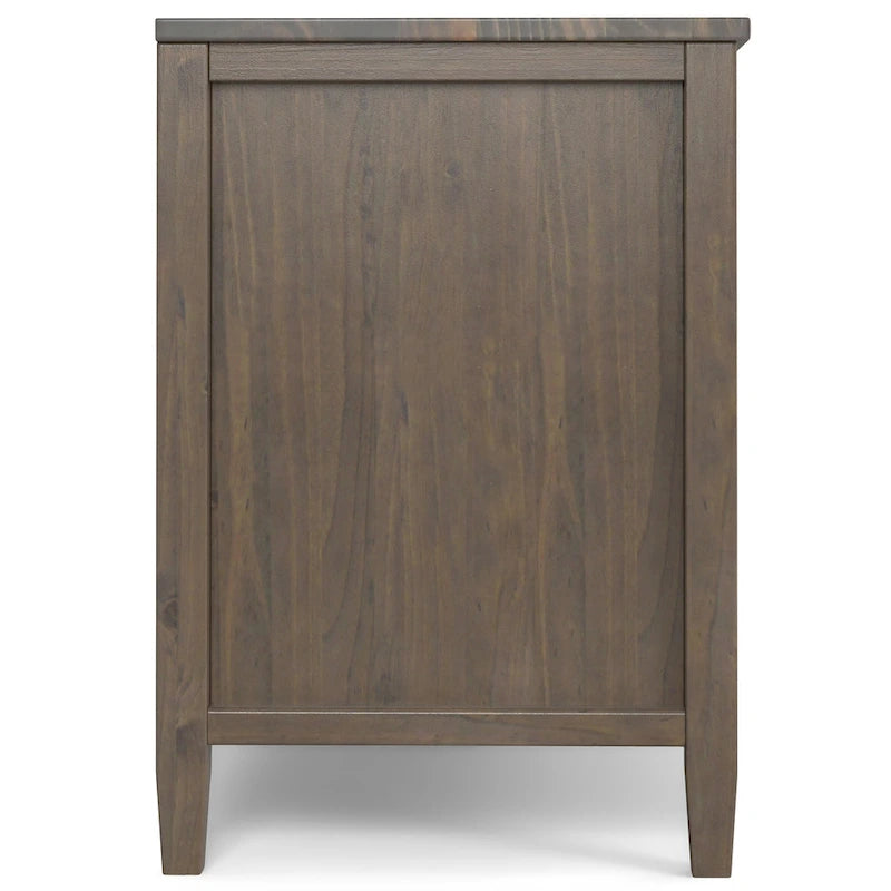 TV-meubel van massief hout, 72 inch breed, in overgangsstijl en rookbruin, voor tv's tot 80 inch