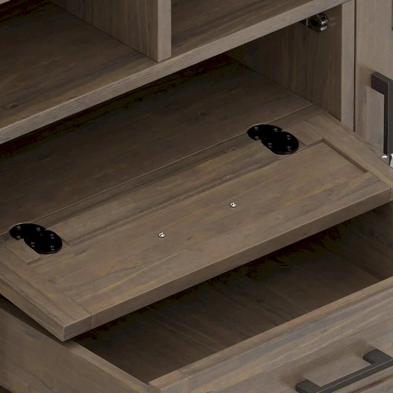 TV-meubel van massief hout, 72 inch breed, in overgangsstijl en rookbruin, voor tv's tot 80 inch