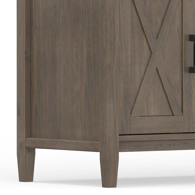 TV-meubel van massief hout, 72 inch breed, in overgangsstijl en rookbruin, voor tv's tot 80 inch
