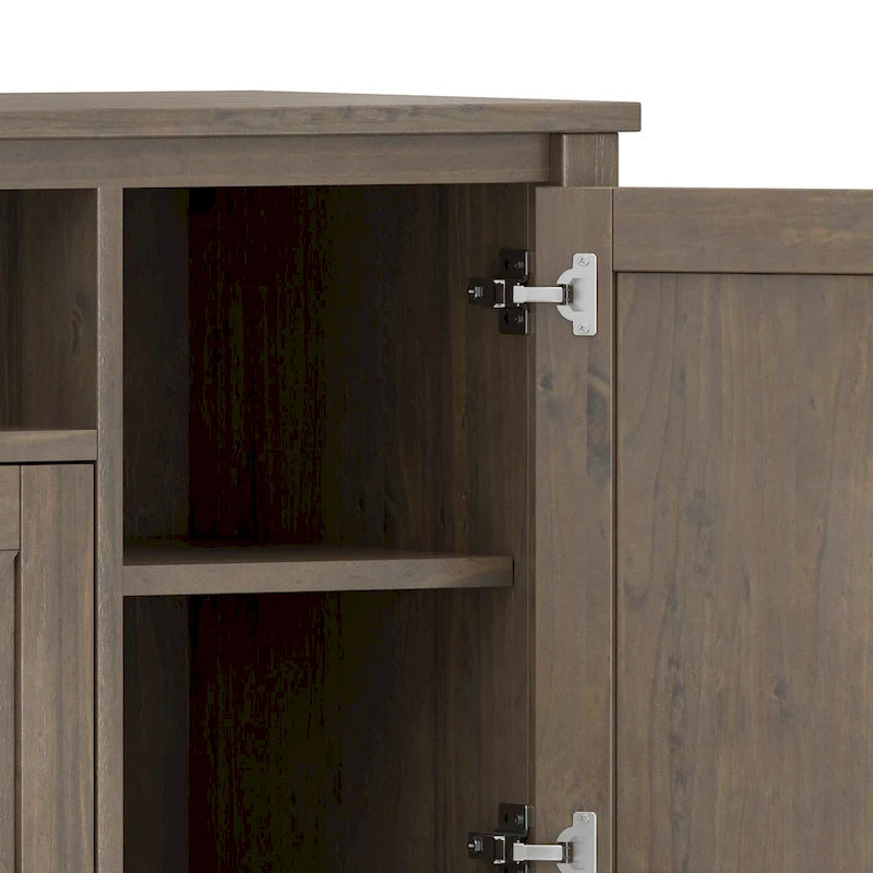 TV-meubel van massief hout, 72 inch breed, in overgangsstijl en rookbruin, voor tv's tot 80 inch