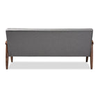 Retro-modernes graues Sofa aus der Mid-Century-Ära, 3-Sitzer, mit holzverkleidetem Stoffbezug