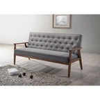 Retro-modernes graues Sofa aus der Mid-Century-Ära, 3-Sitzer, mit holzverkleidetem Stoffbezug