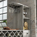 DH BASIC Transitional Vintage Grey Oak 6-Open Shelf Bar Table with Wine Storage by Denhour