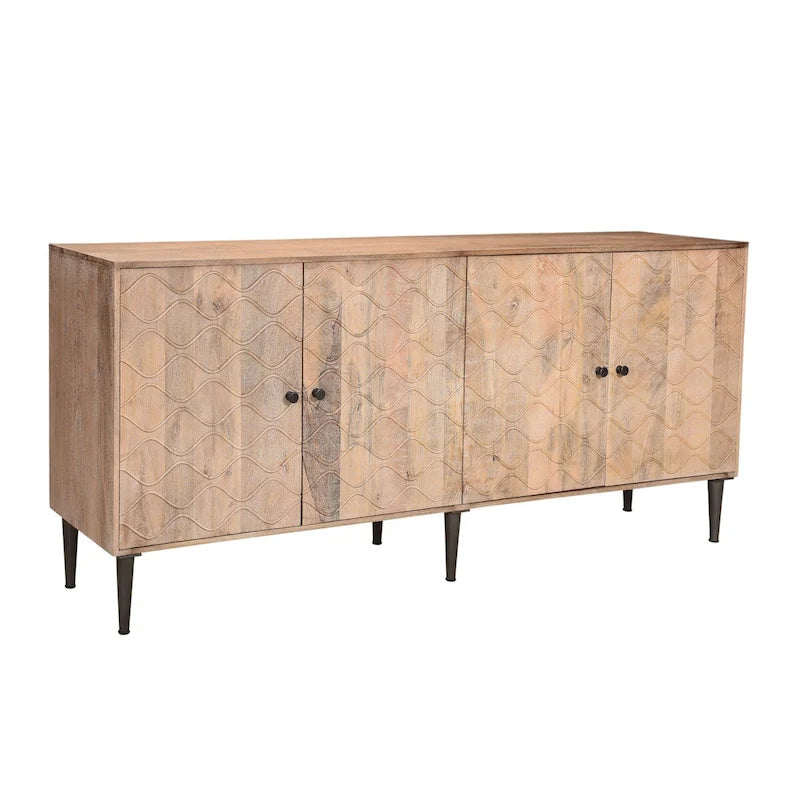 Sideboard aus Holz mit Wellenmuster und 4 Türen