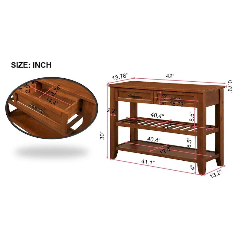 Konsolentisch als Sofatisch mit 2 Schubladen und 2 Ablageebenen, 42-Zoll-Holz-Buffetschrank für Zimmer, Küche, Eingangsbereich und Flur